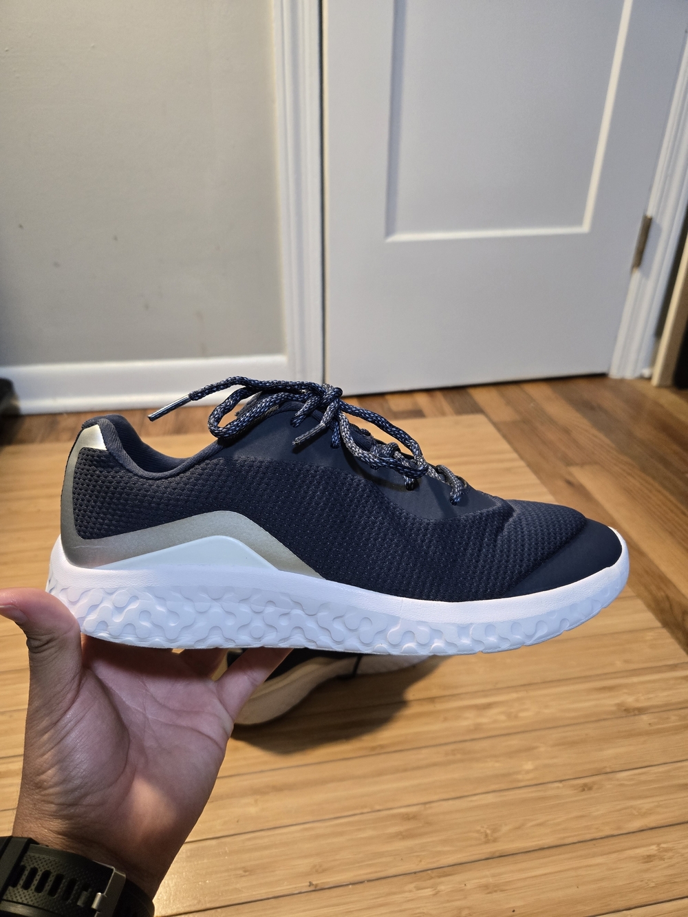 Navy Mesh Athletic Sneaker with White Sole